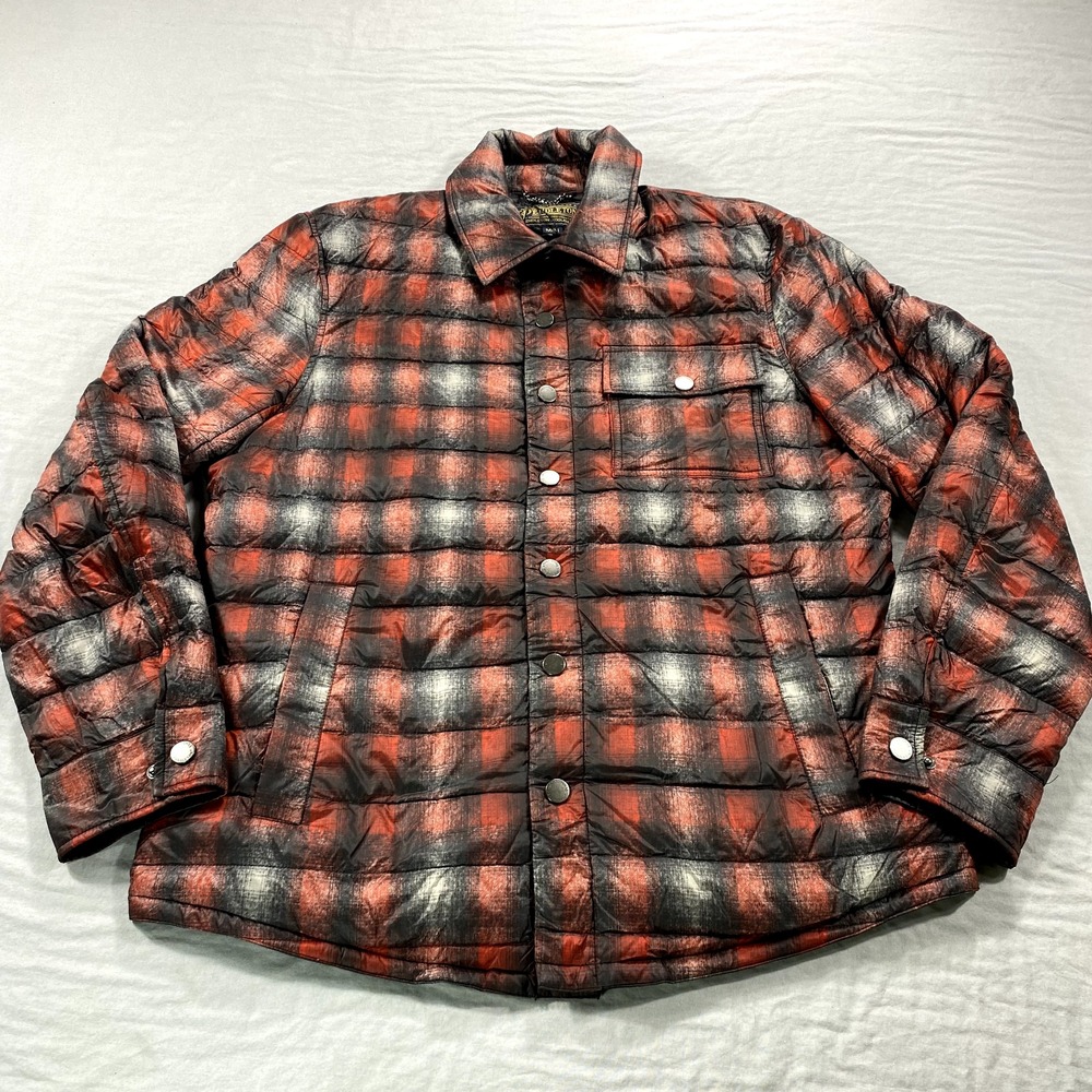 Pendleton Puffer Jacket Mens Medium Red Plaid Duck‎ Down Snap Button Up Outdoor